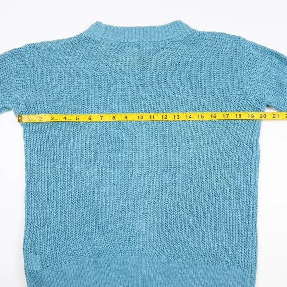 Faherty Miramar Linen Sweater Women's Small Aqua Blue Crew Neck Long Sleeve - Picture 12 of 13